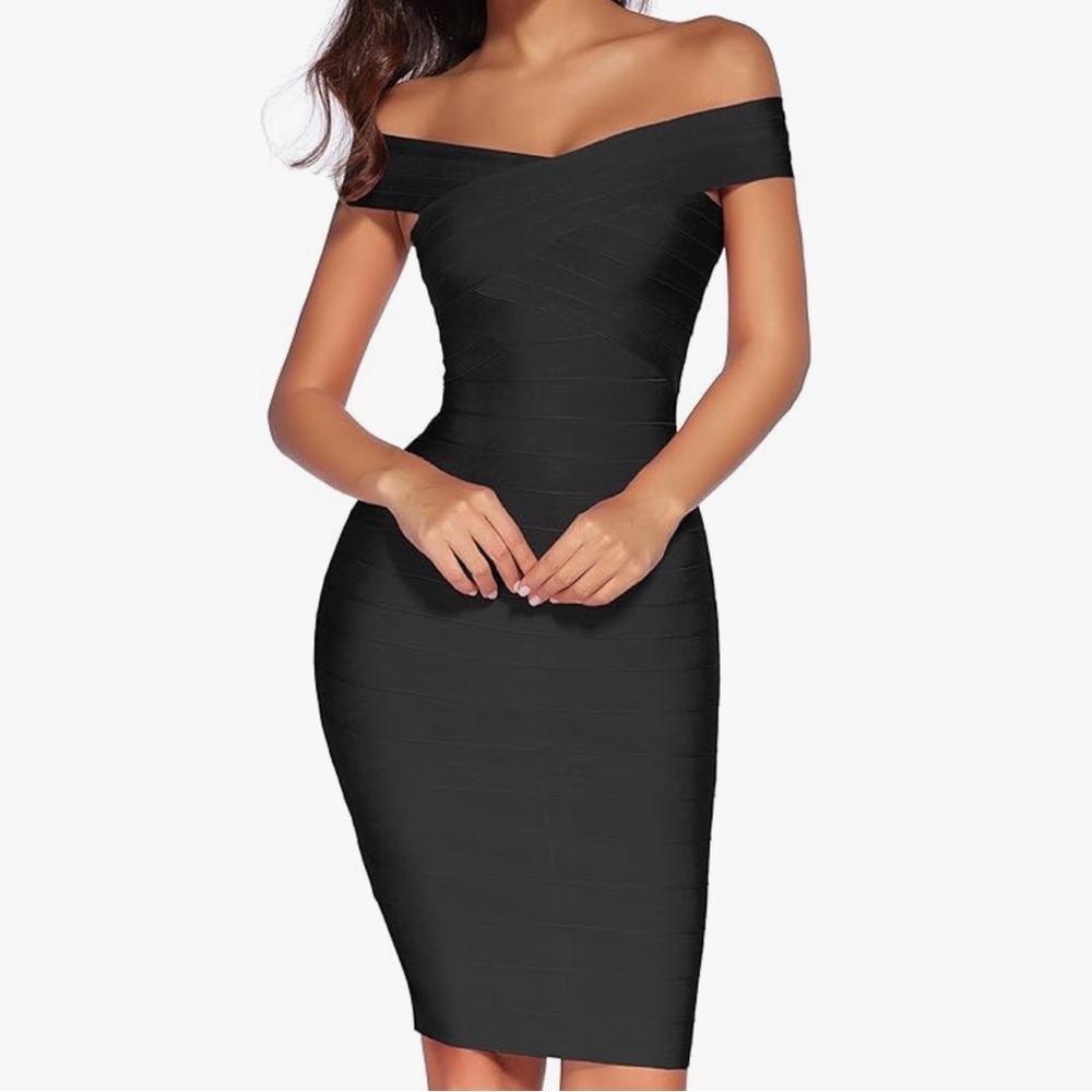 Black Off-Shoulder bandage bodycon dress NEW black